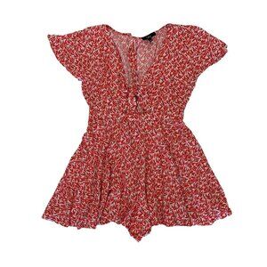 Lulus Romper Small Red Short Sleeve Flowy Summer Party Dressy Chic